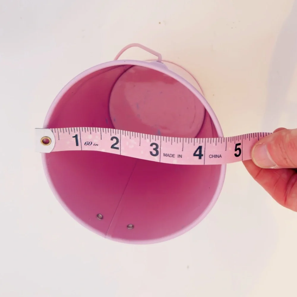 4.5” Metal Pink Tin Bucket for Office Desk, Plant Pot, Organizer, Easter Basket